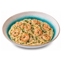 Garnalen, vers knoflook,ui en peterselie.