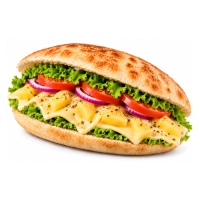 Pita broodje met kaas en stukjes ananas.